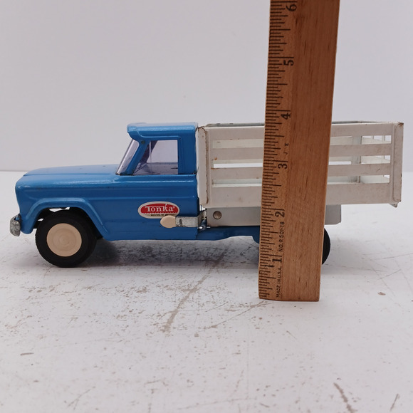 VTG Tonka Blue Stake Truck Pressed Steel Toy 1960s Farm Pickup USA Blue Whit - Picture 12 of 12